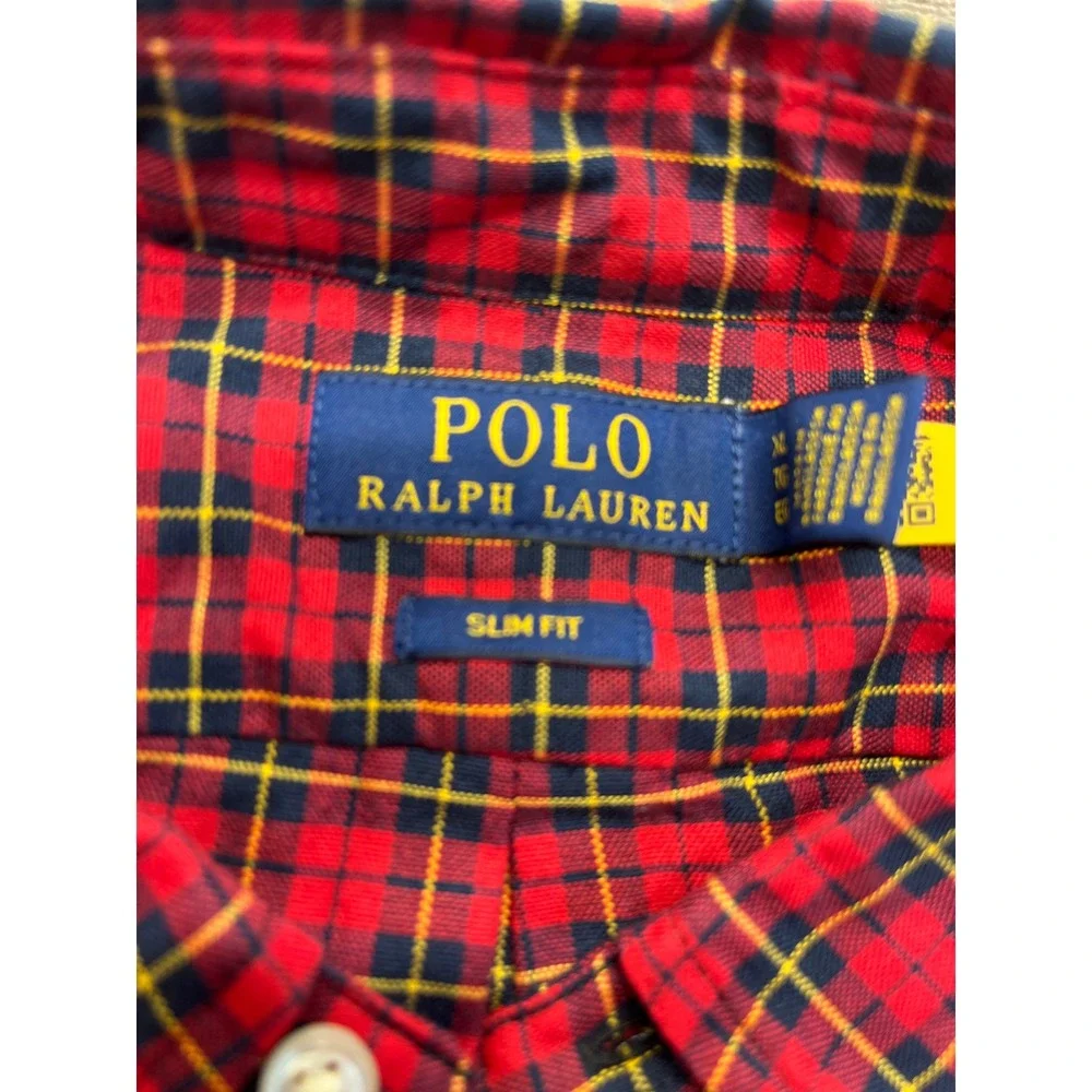 Polo Ralph Lauren Mens Slim Fit Plaid Button Down‎ Shirt Red Navy XL 4694